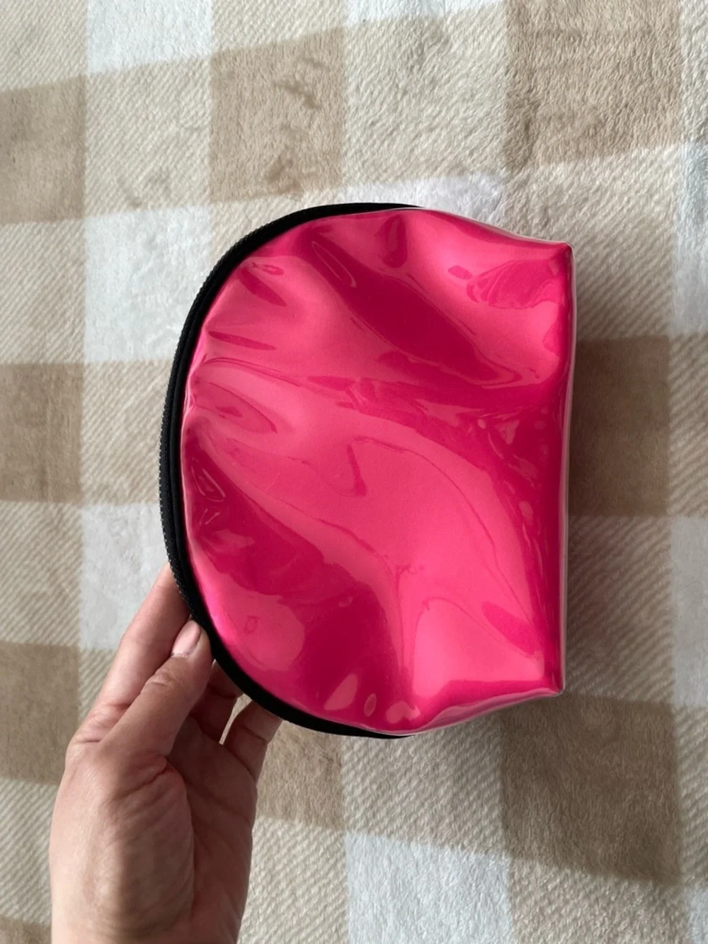 Victoria's Secret Hot Pink Glossy Cosmetic Pouch 6x9x3 inches EUC